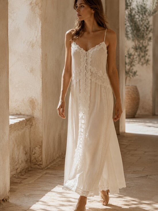 Caroline Constas Dresses & Skirts - NWT CAROLINE CONSTAS WHITE CHIFFON LACE BOHO MAXI FLOWY DRESS